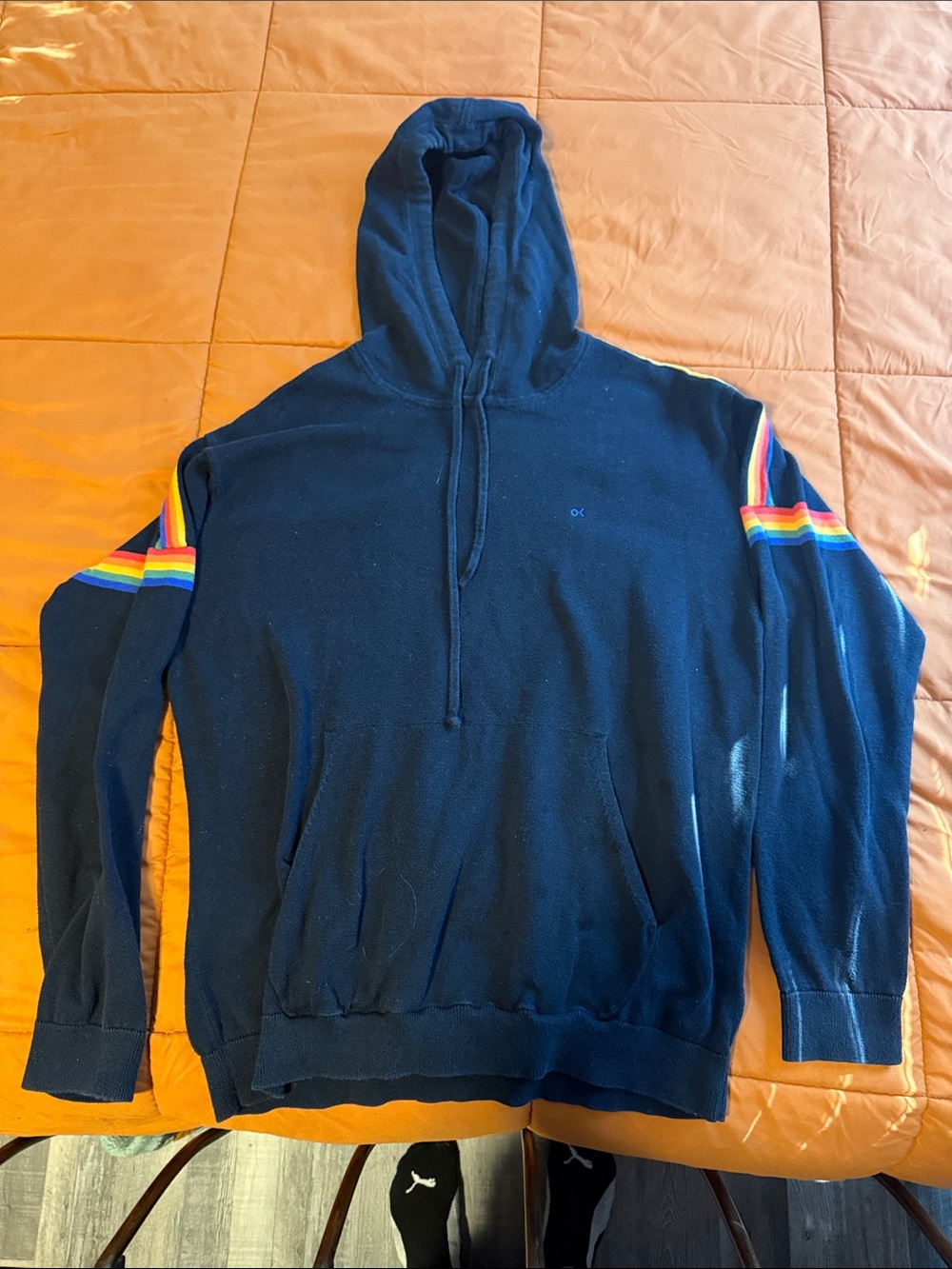 Outerknown black Hoodie with Rainbow Sleeve Stripes